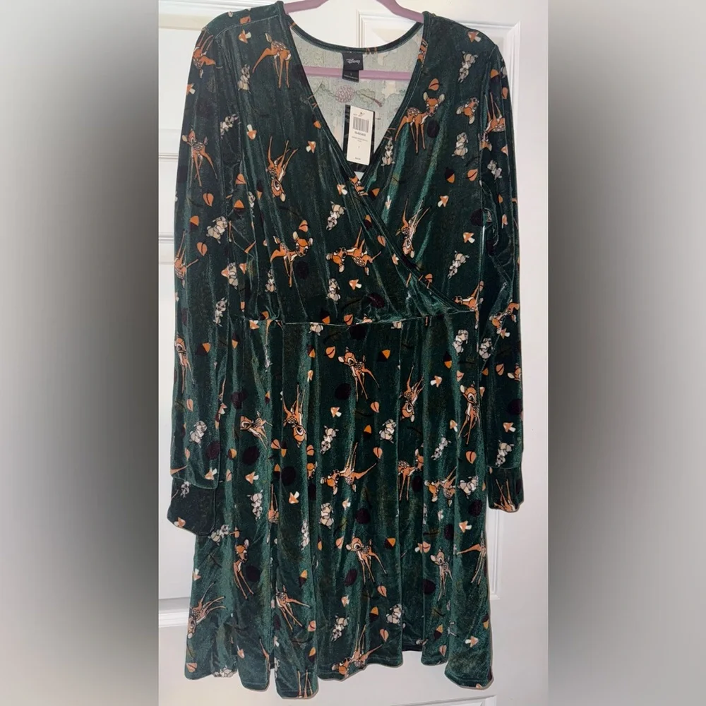NEW! Disney Hot Topic Bambi Forest Velvet Dress Plus Size 1 14/16 NWT - Picture 2 of 4